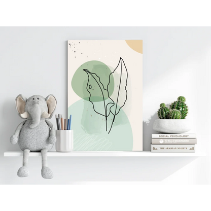 Minimalist leaf on insigne aluminum prints with mint green circles