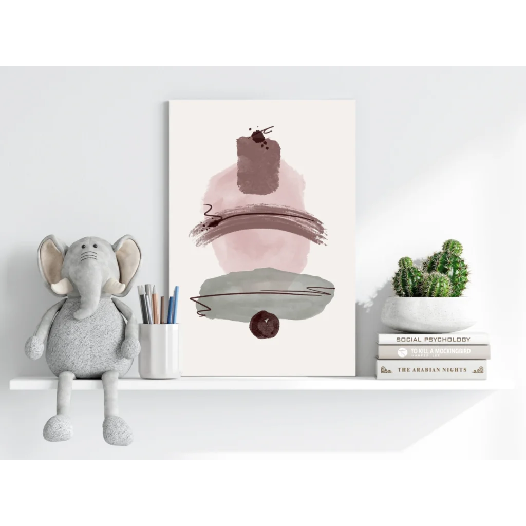 Insigne aluminum print of abstract pink, gray, brown brushstrokes