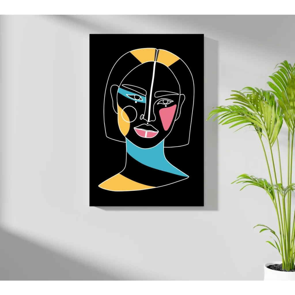 Abstract geometric portrait on insigne aluminum prints with bold colors