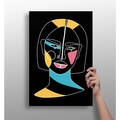 Abstract insigne aluminum prints: bold geometric portrait in yellow, pink, teal