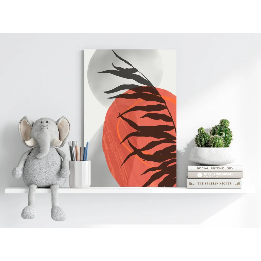 Bold orange leaf silhouettes on insigne aluminum prints for modern walls
