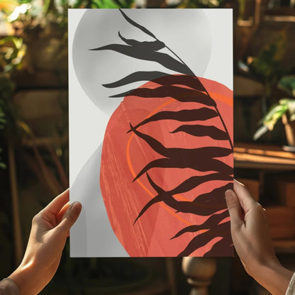 Bold orange leaf insigne aluminum print with palm silhouettes