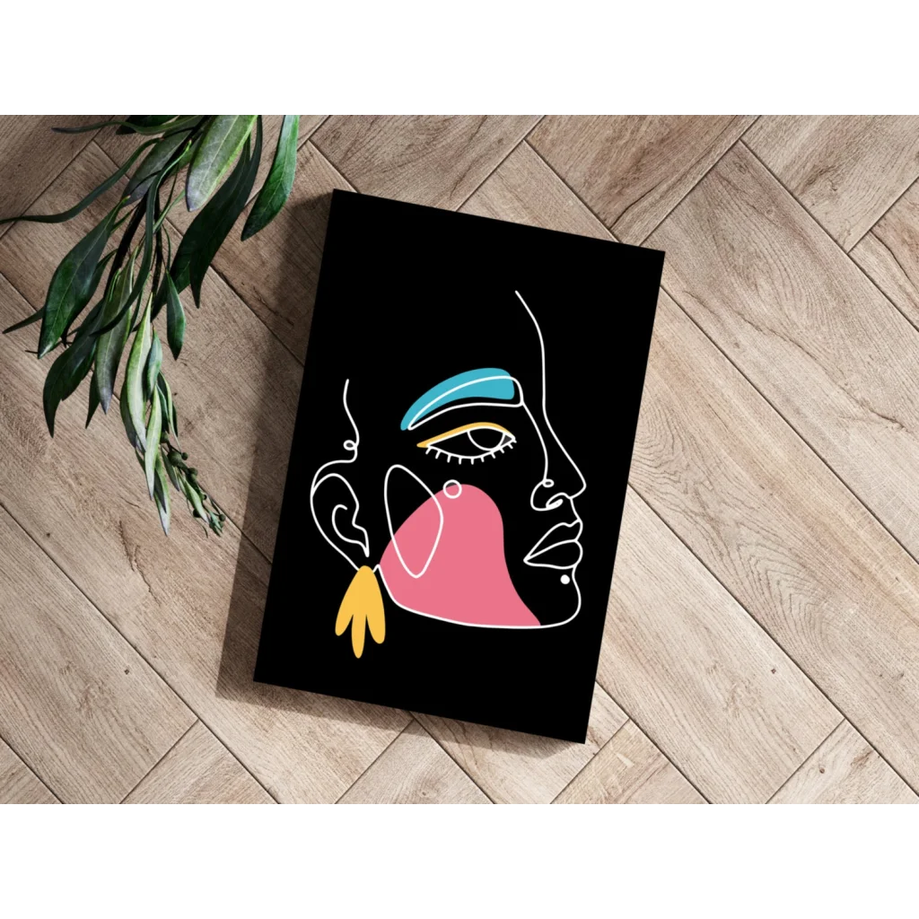 Minimalist neon pop art face on insigne aluminum prints with pink teal yellow accents