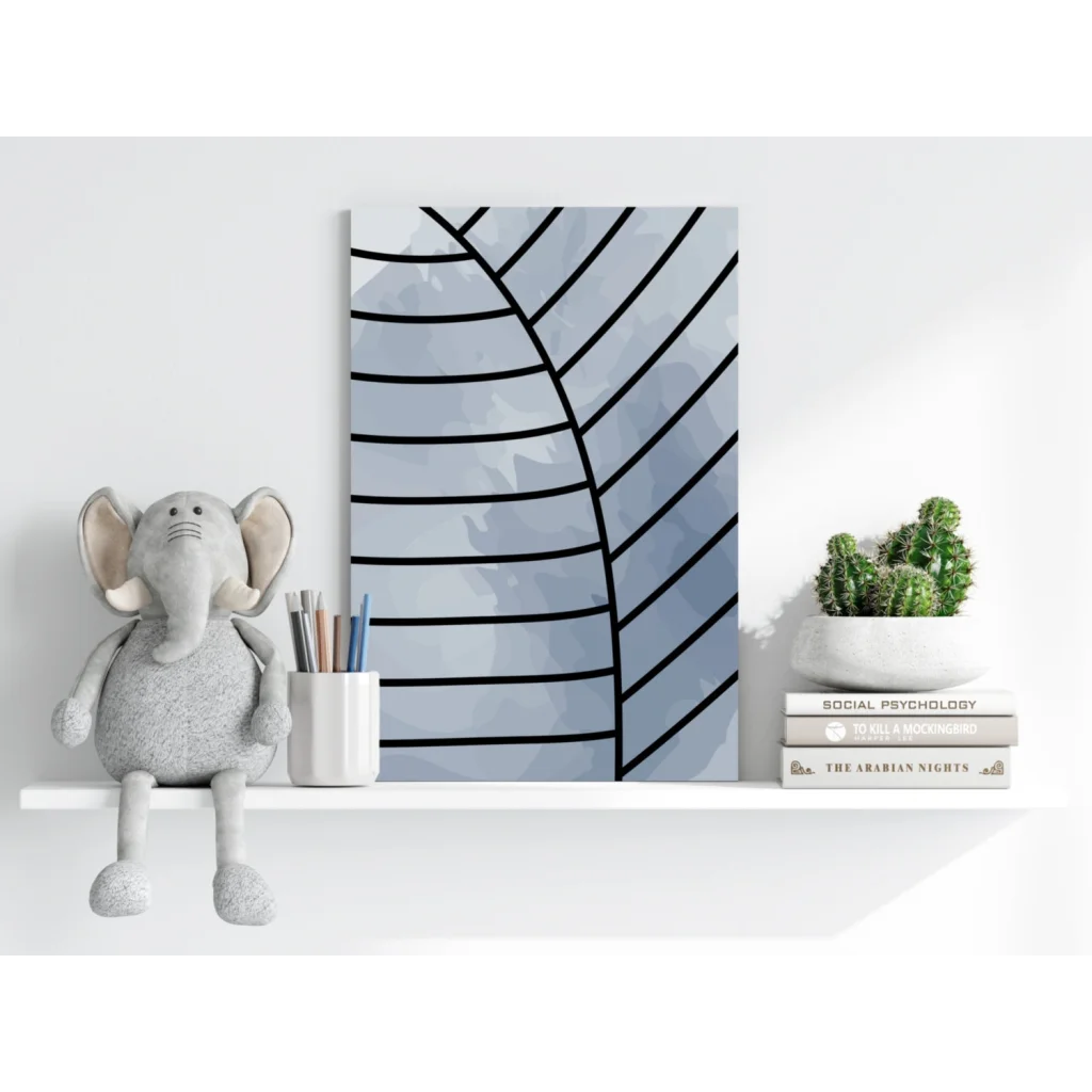 Insigne aluminum prints with bold black lines on blue-gray gradient canvas