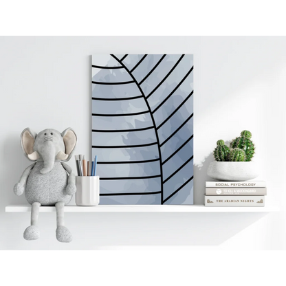Insigne aluminum prints with bold black lines on blue-gray gradient canvas