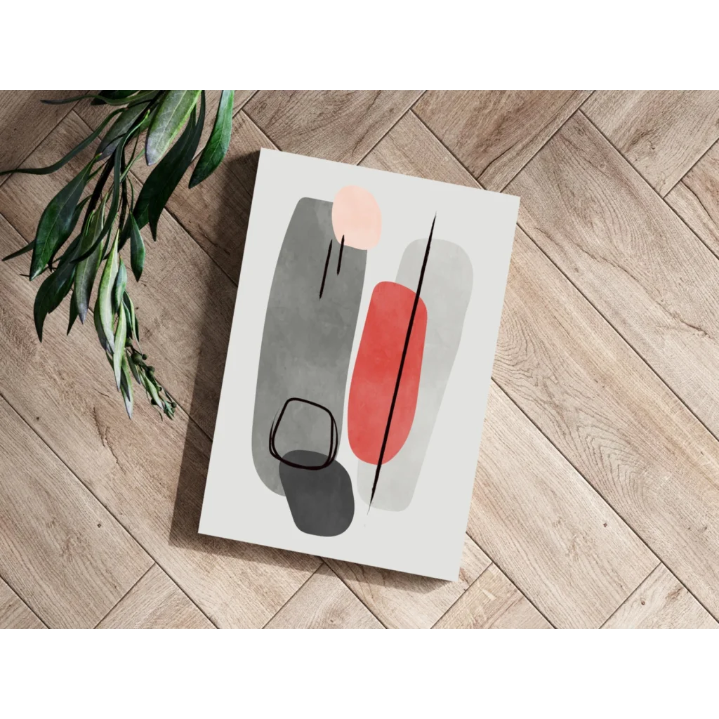 Bold geometric insigne aluminum print in gray, red, black on white