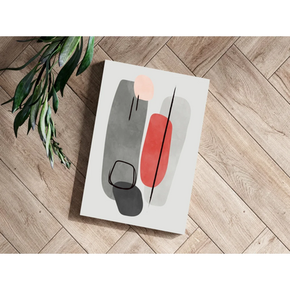 Bold geometric insigne aluminum print in gray, red, black on white