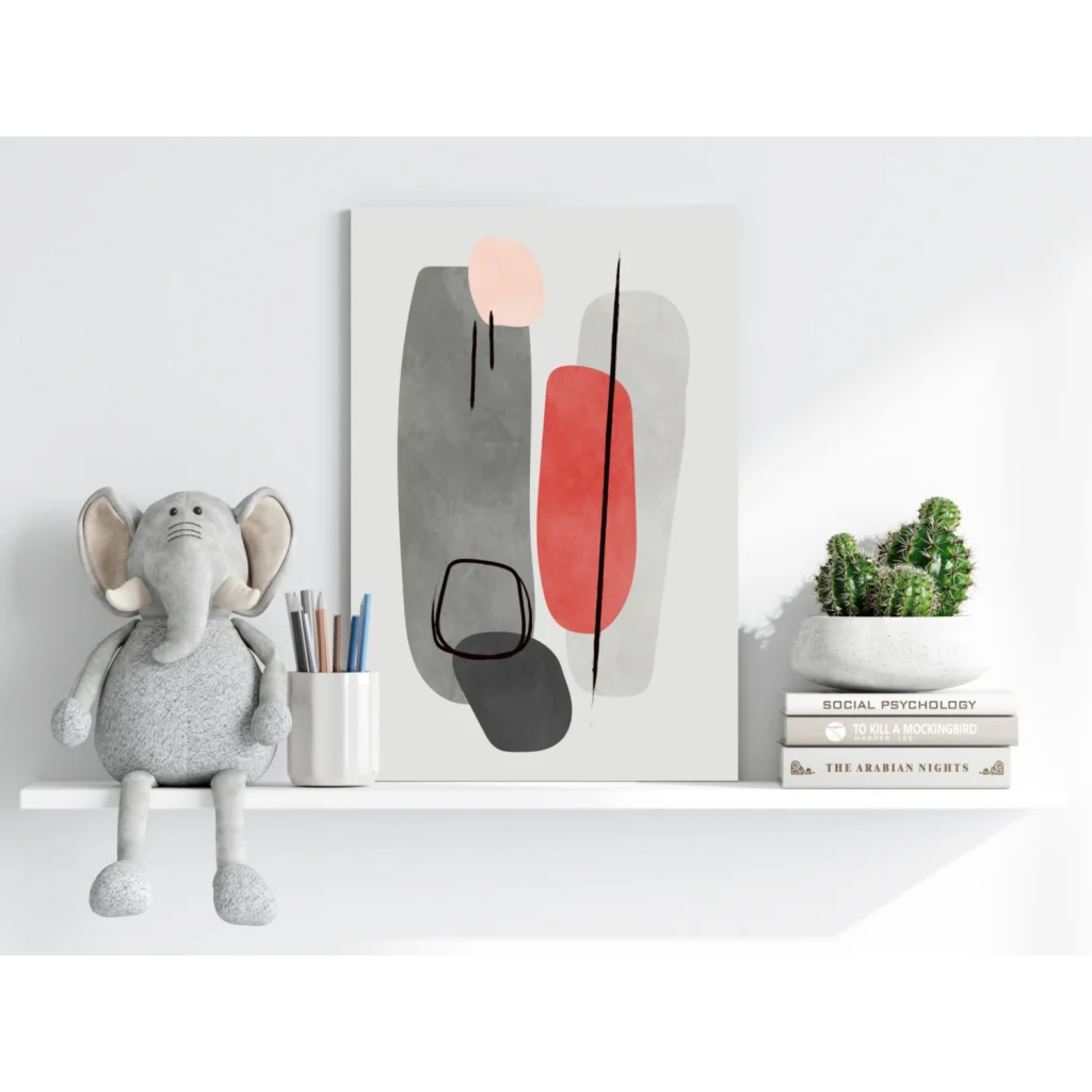 Bold geometric abstract on insigne aluminum print in gray, red, peach