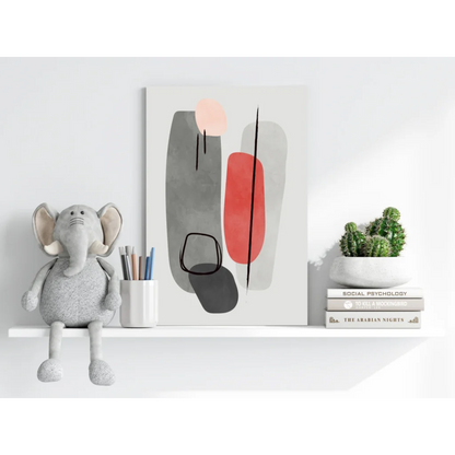 Bold geometric abstract on insigne aluminum print in gray, red, peach