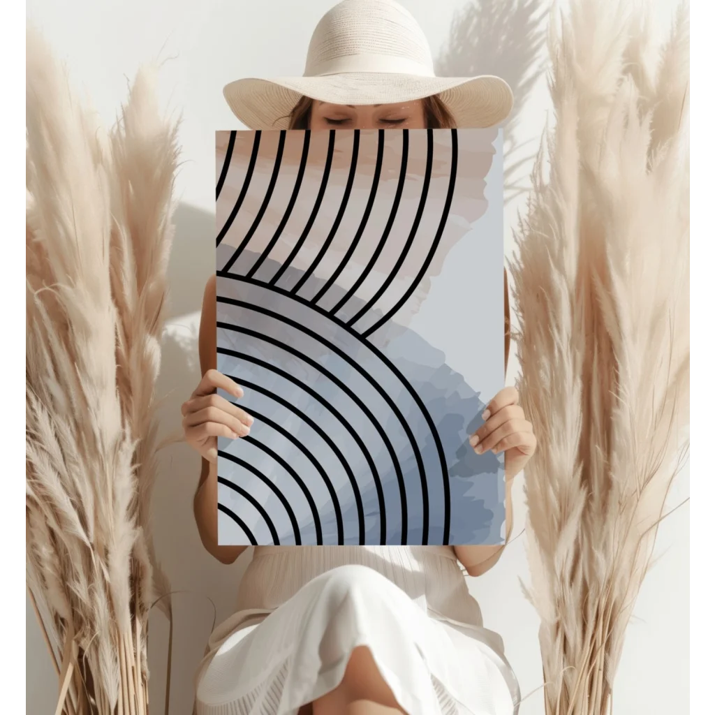 Abstract concentric lines insigne aluminum print in blue-white gradient