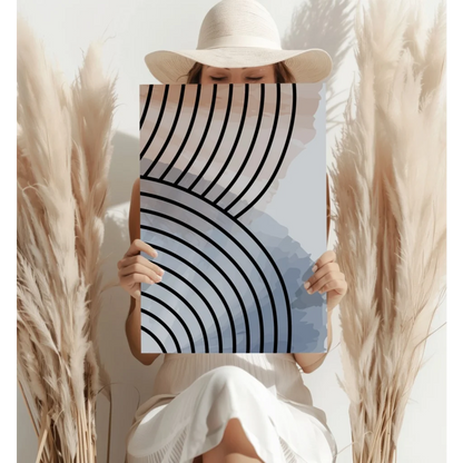 Abstract concentric lines insigne aluminum print in blue-white gradient