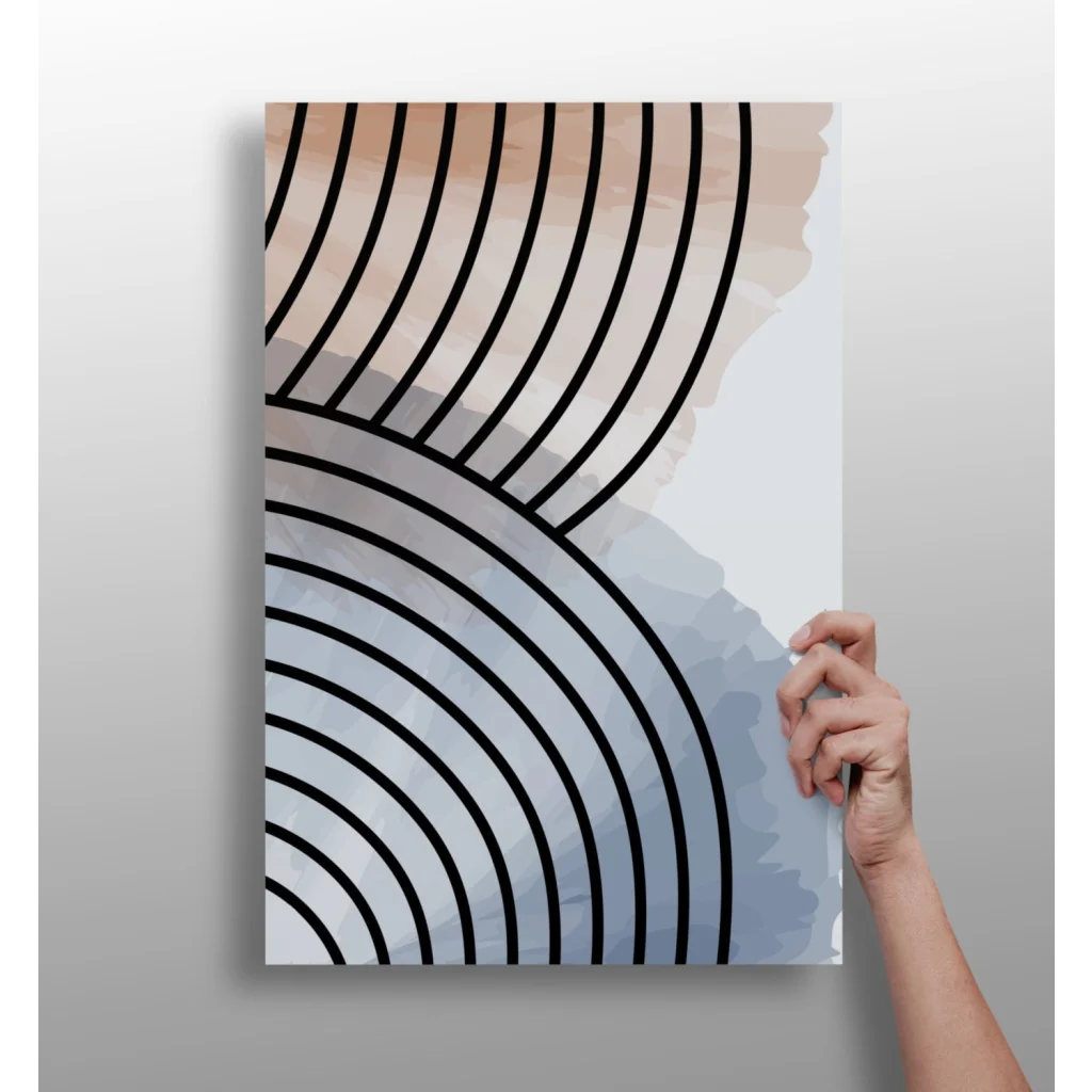 Modern concentric lines insigne aluminum print on gradient beige gray white background