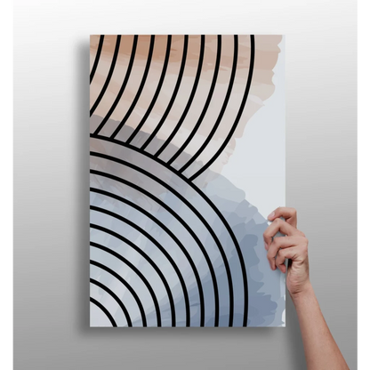 Modern concentric lines insigne aluminum print on gradient beige gray white background