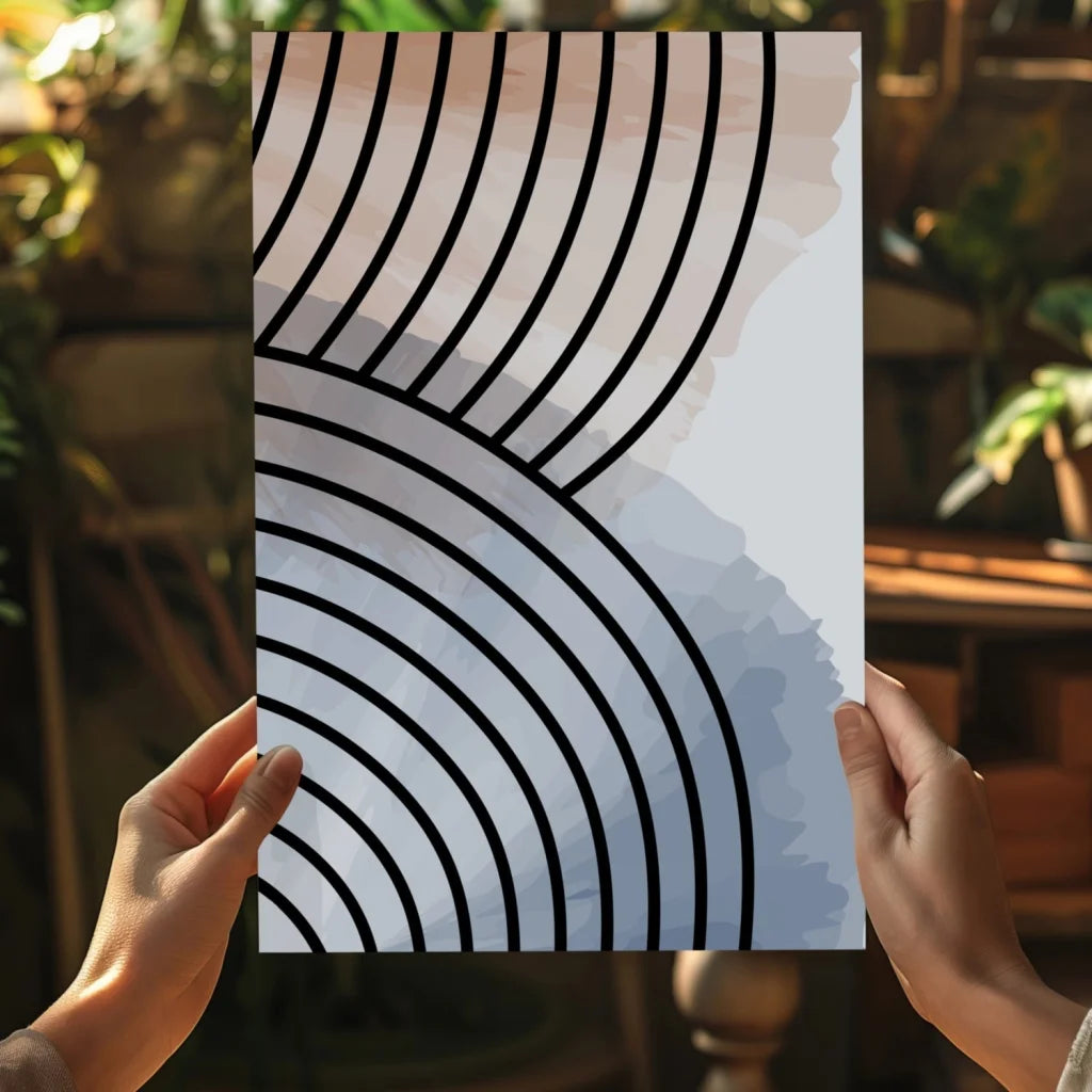 Minimalist concentric black curves on pale blue gradient insigne aluminum print
