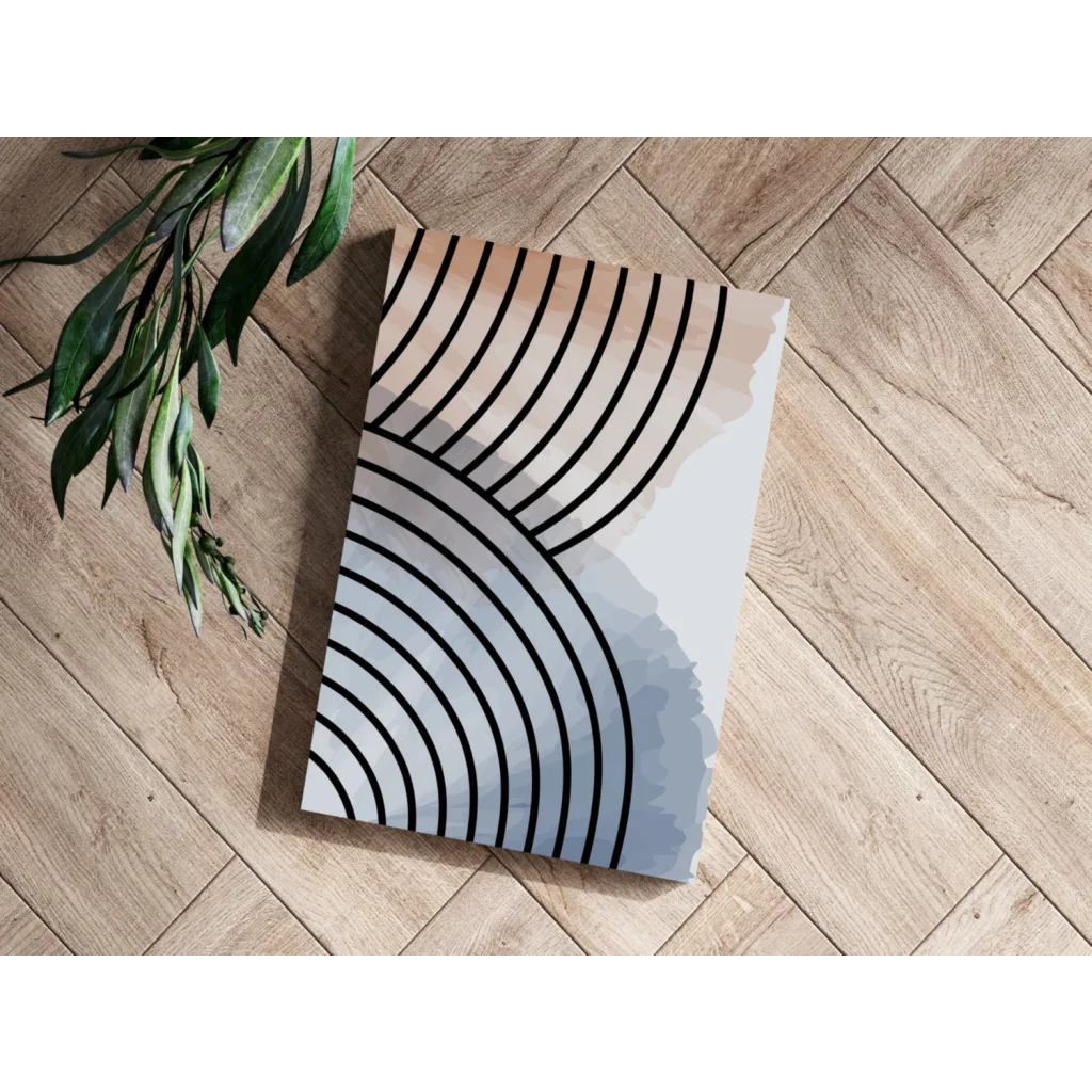 Modern concentric black lines on beige-gray-blue gradient insigne aluminum print