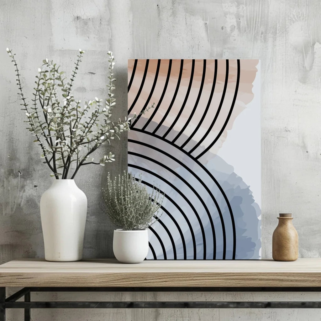 Abstract concentric black lines on insigne aluminum print
