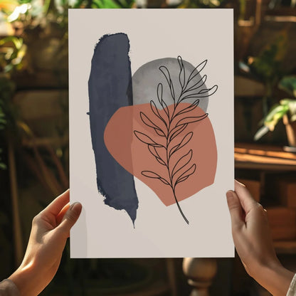 Bold abstract leaf on insigne aluminum prints in navy, gray, terracotta