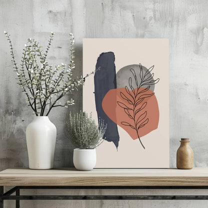 Bold abstract leaf on insigne aluminum prints in navy, gray, terracotta