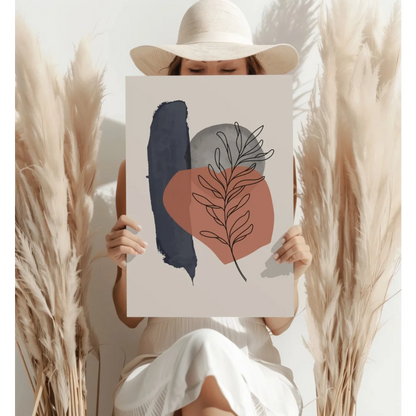 Bold abstract leaf on insigne aluminum print in navy, gray, terracotta