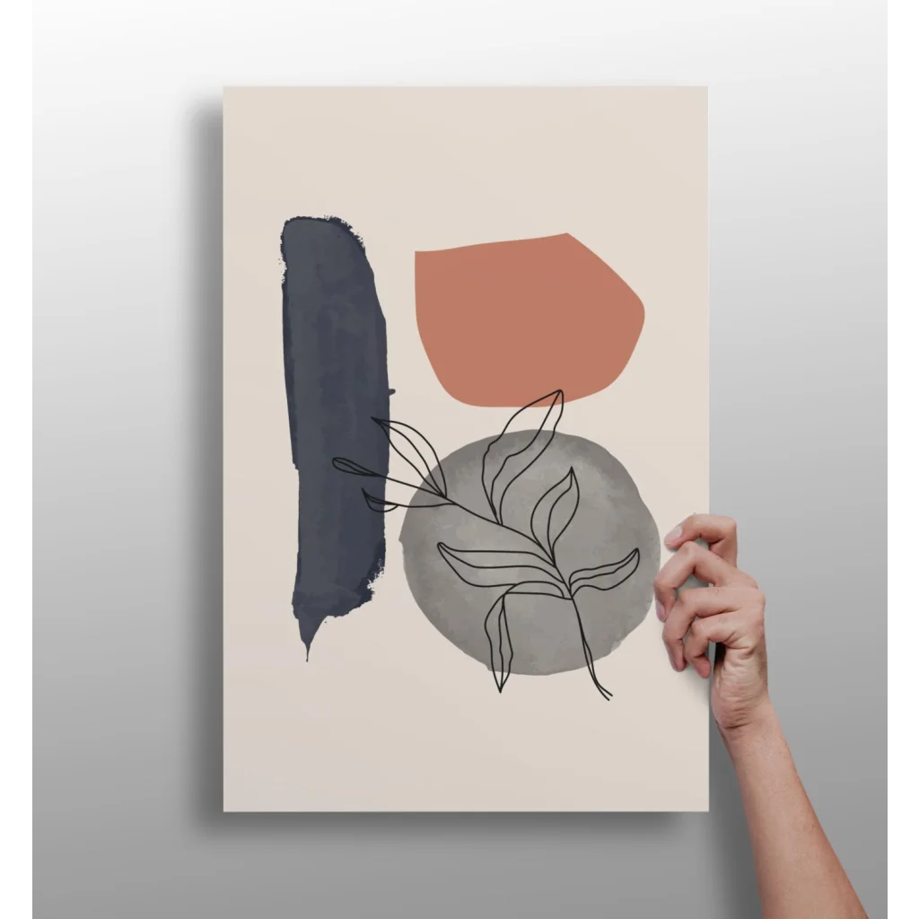 Minimalist insigne aluminum print with beige background and geometric shapes