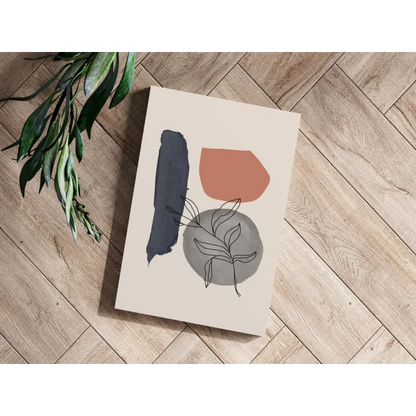 Modern insigne aluminum print with bold geometric shapes in navy, terracotta, and gray on cream background