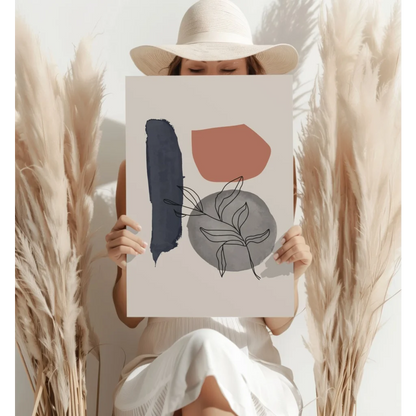 Minimalist navy blue brushstroke insigne aluminum print with terracotta oval