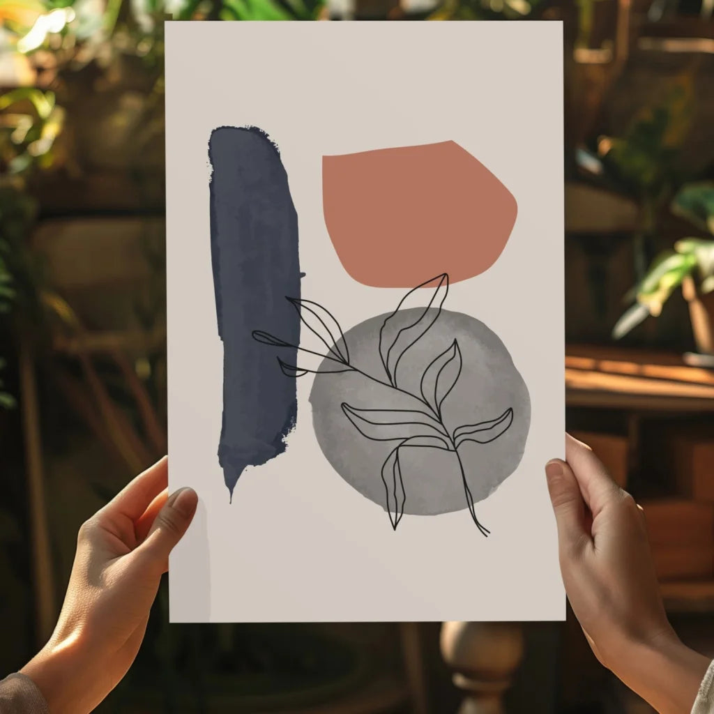 Minimalist navy blue terracotta gray watercolor art on insigne aluminum print