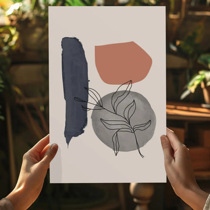 Minimalist navy blue terracotta gray watercolor art on insigne aluminum print