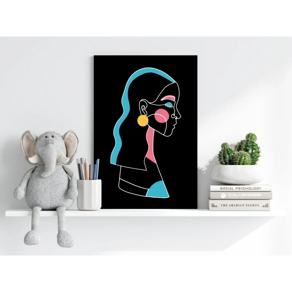 Stylized woman’s profile on Insigne Aluminum Prints in vivid colors