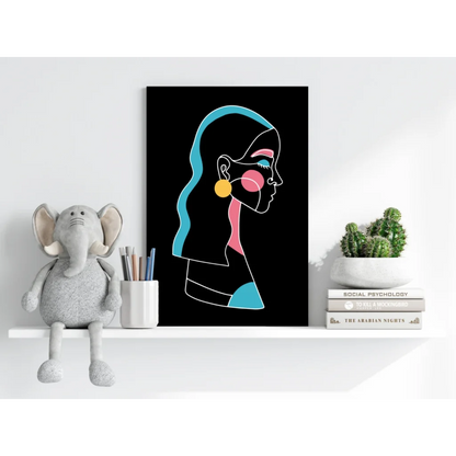 Stylized woman’s profile on Insigne Aluminum Prints in vivid colors