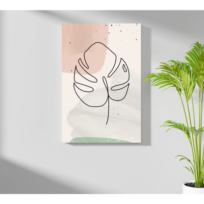 Minimalist black line-art monstera leaf on pastel pink cream green insigne aluminum prints