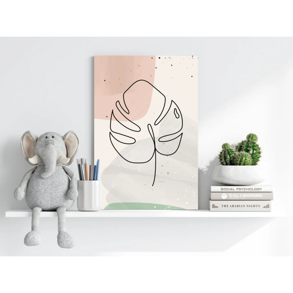 Monstera leaf insigne aluminum print in pastel pink, cream, mint green