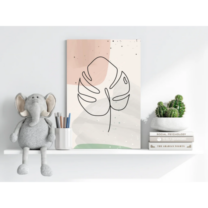 Monstera leaf insigne aluminum print in pastel pink, cream, mint green