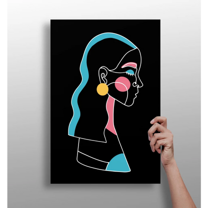 Stylized woman profile on black canvas in insigne aluminum prints