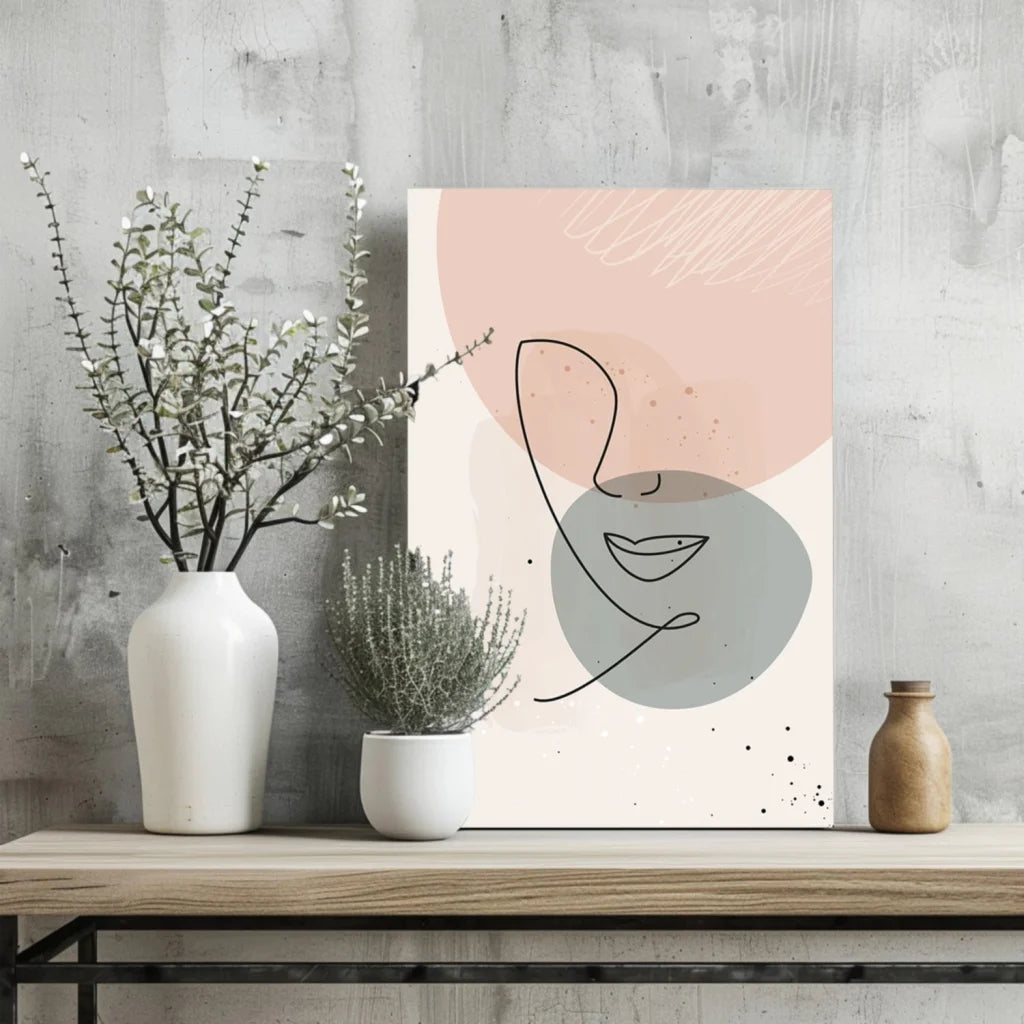 Blush Abstract Face on Insigne Aluminum Print in pink and gray
