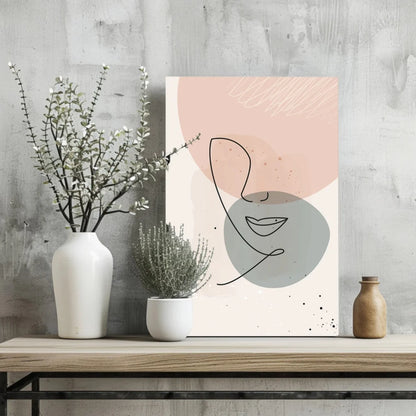 Blush Abstract Face on Insigne Aluminum Print in pink and gray