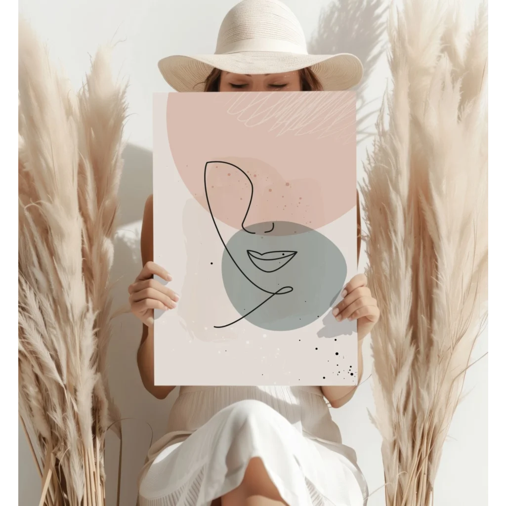 Blush abstract face on insigne aluminum prints, minimalist line drawing