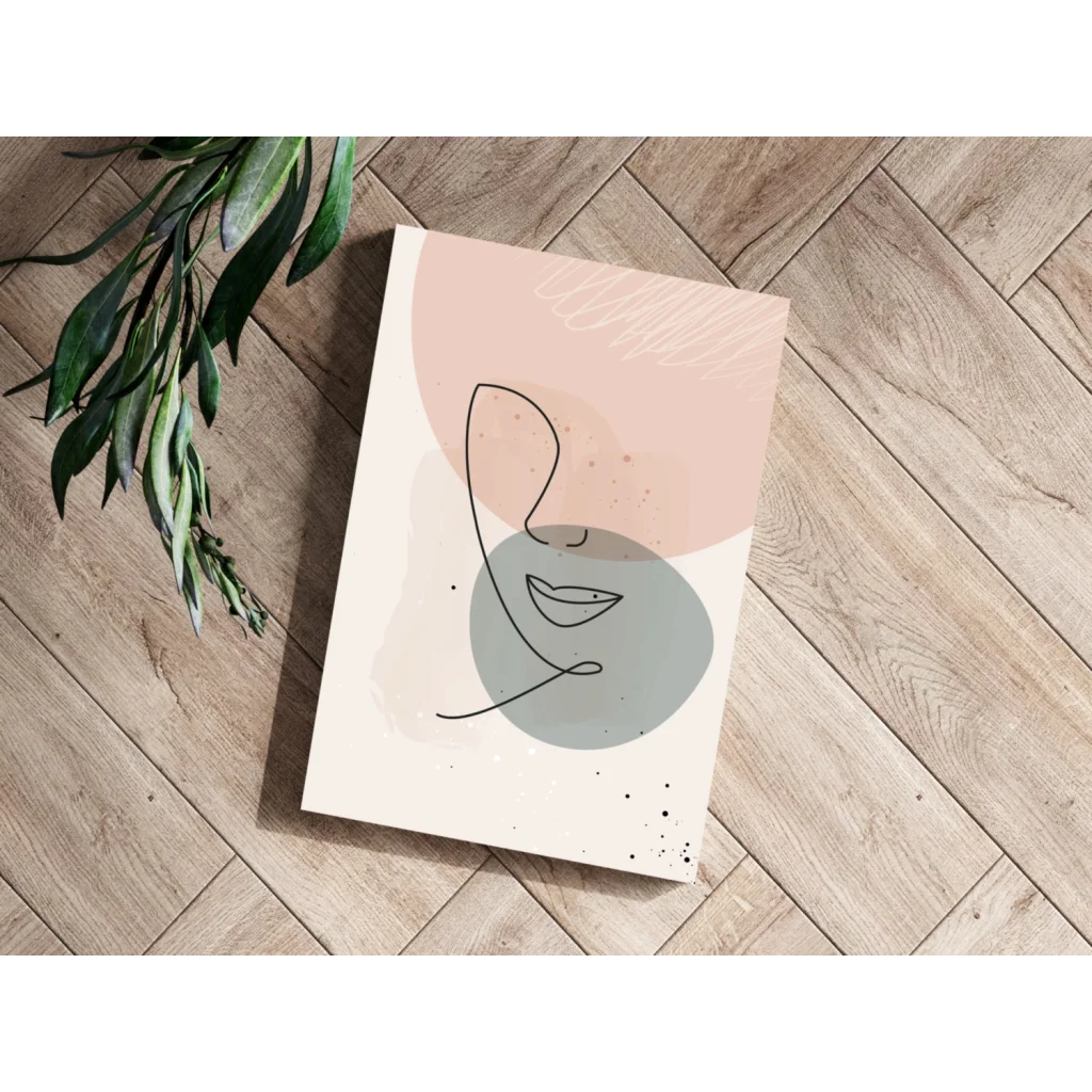Minimalist blush abstract face on Insigne aluminum prints in sage green