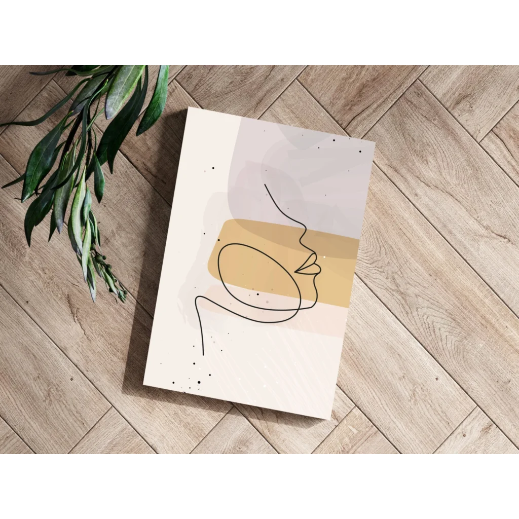 Minimalist face line art on insigne aluminum prints in beige gold blocks