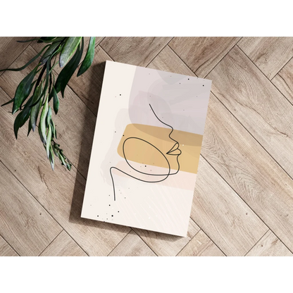 Minimalist face line art on insigne aluminum prints in beige gold blocks