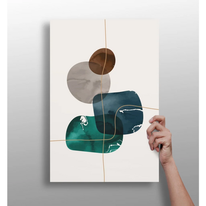 Modern insigne aluminum prints with teal bronze circles and abstract shapes
