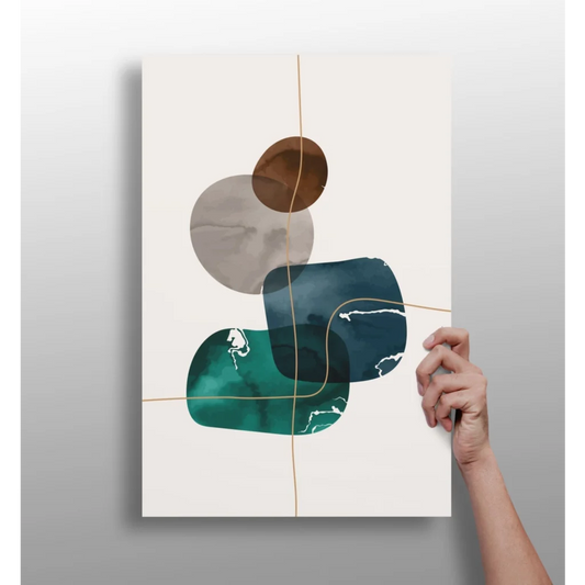 Modern insigne aluminum prints with teal bronze circles and abstract shapes
