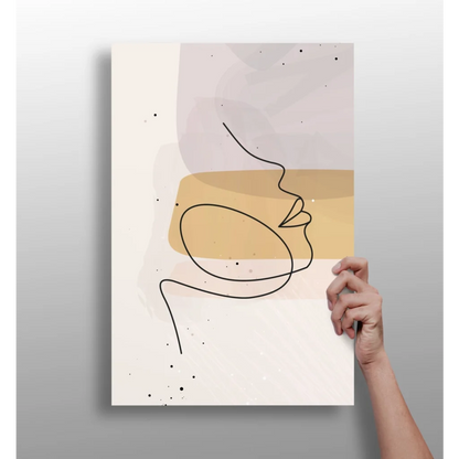 Minimalist face line art on insigne aluminum prints in beige gold shapes