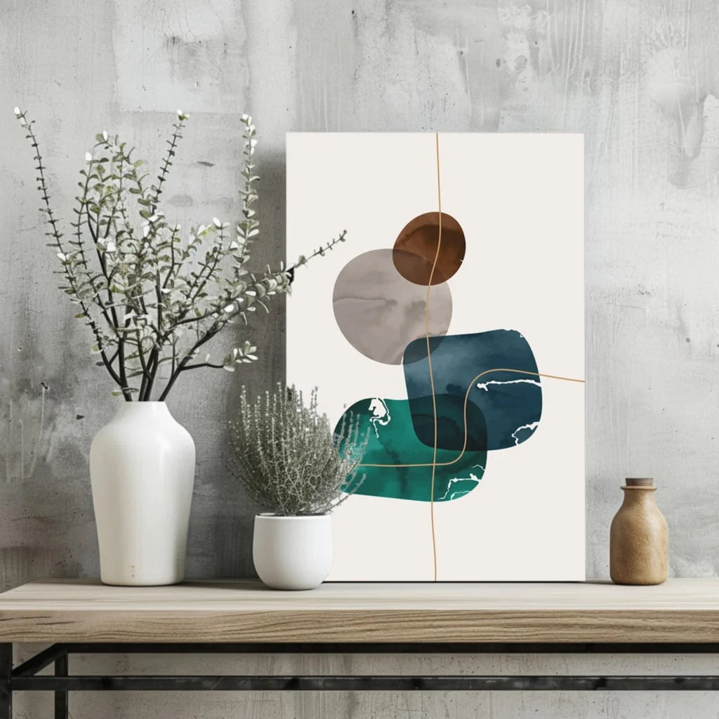 Stunning insigne aluminum prints with teal bronze circles abstract art