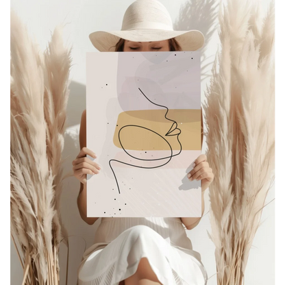 Minimalist black line face outline on cream background, insigne aluminum prints