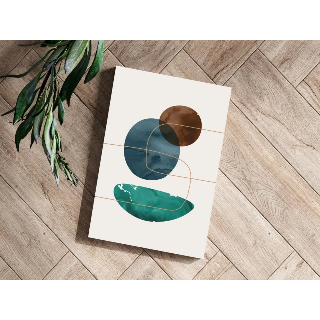 Modern teal and gold circle insigne aluminum print for home decor