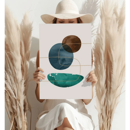 Stunning teal and gold circle insigne aluminum prints with layered shapes