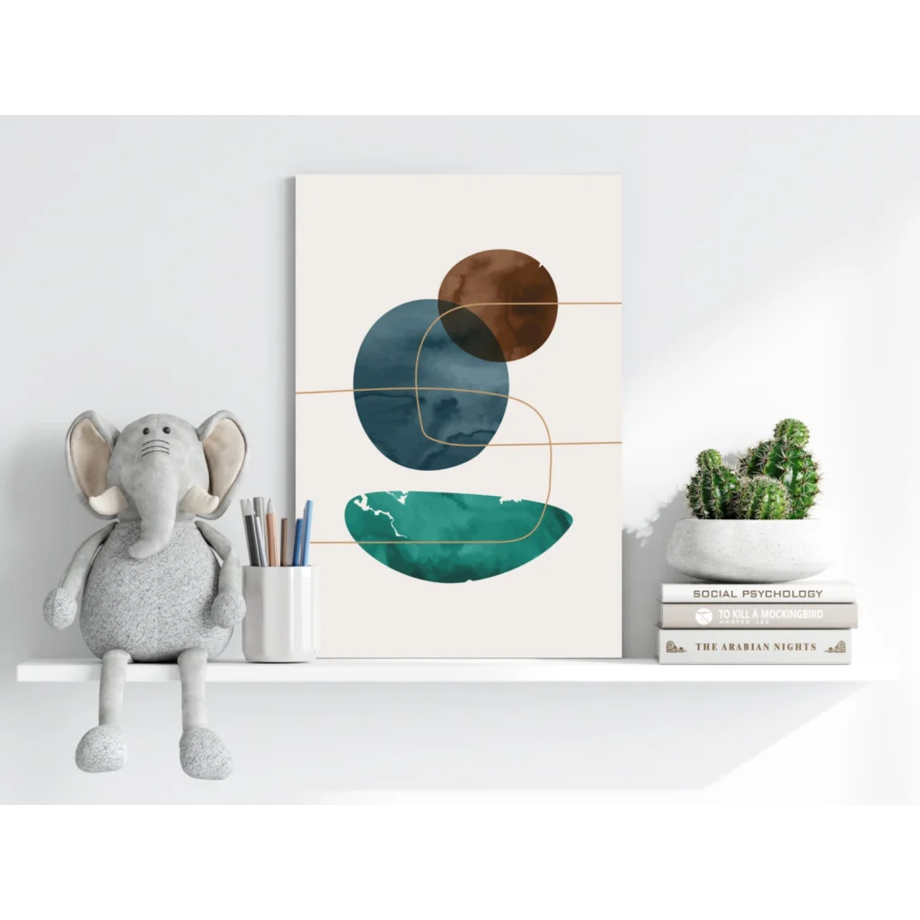 Modern teal gold circle insigne aluminum prints abstract art