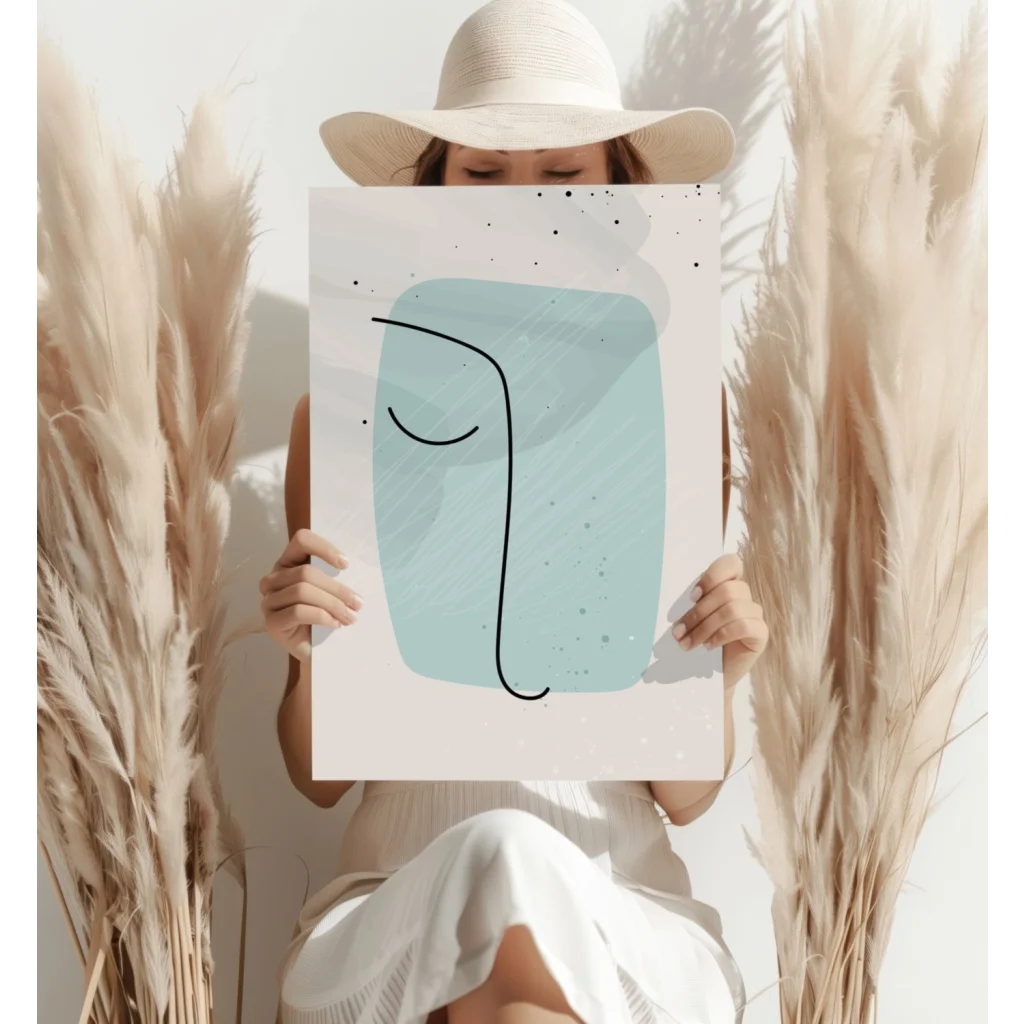 Minimalist blue face on Insigne Aluminum Prints with soft brushstrokes