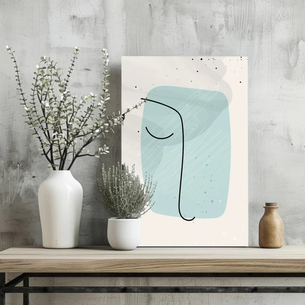 Minimalist blue face insigne aluminum print with abstract art